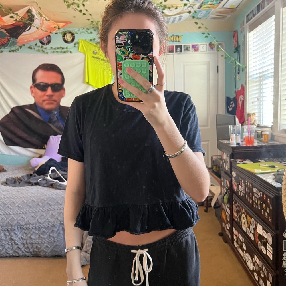 Black ruffle tee